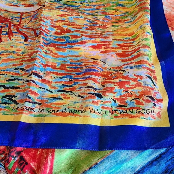 Van Gogh Silk scarf Square Wrap Colorful Classy Art Blue - Picture 3 of 3